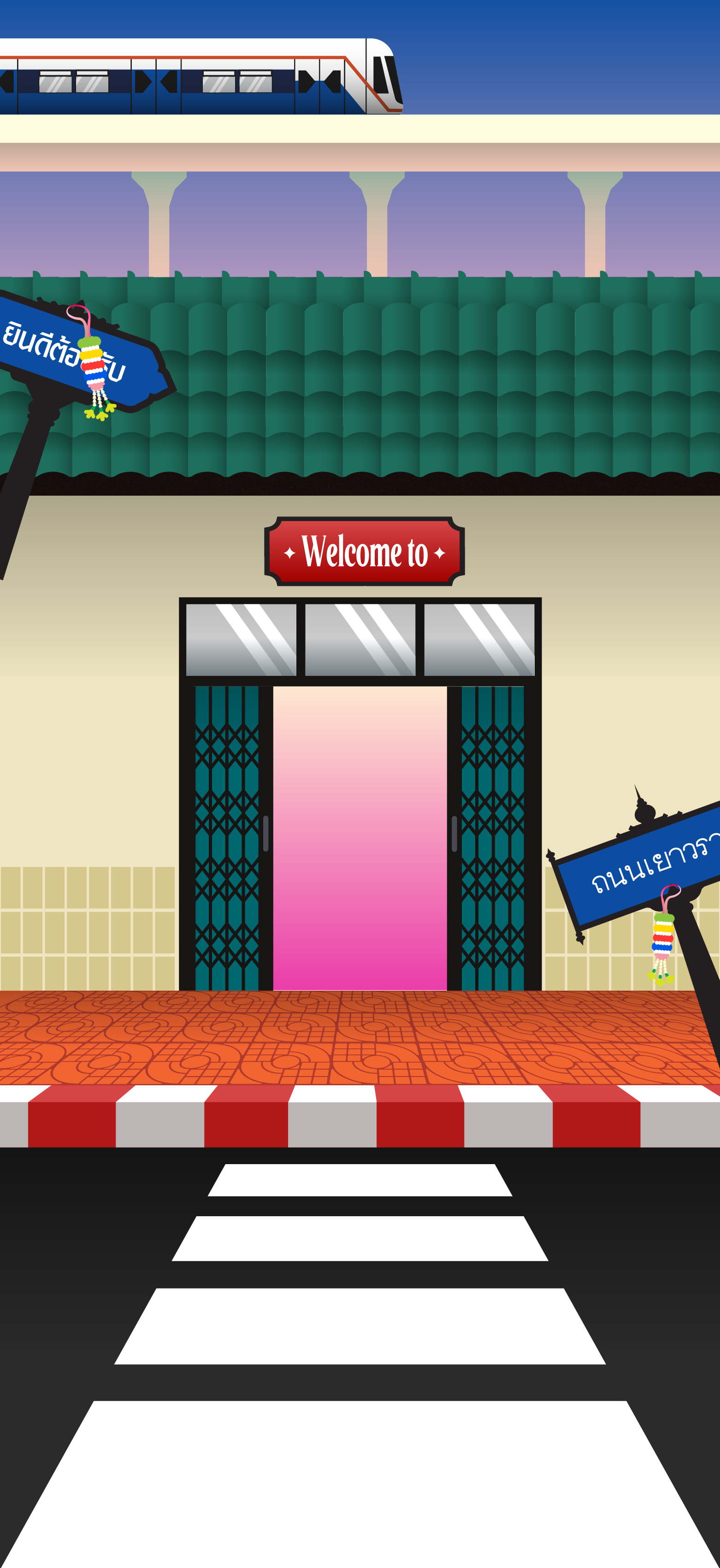 Bangkok welcome storefront illustration